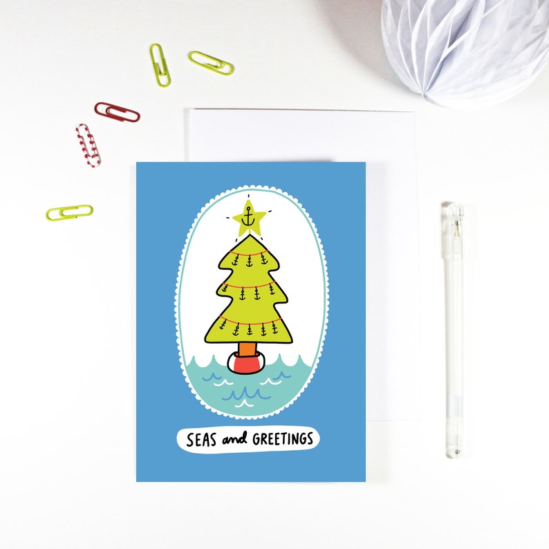 Seas and Greetings Nautical Christmas Card  Etsy