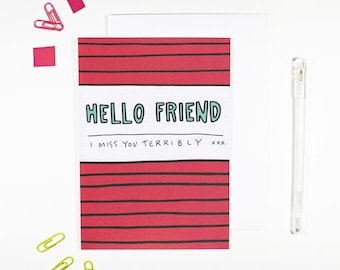 Hello Friend I Miss You Terribly Card Bright Pattern Just Because Friendship Card
