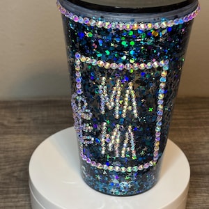 16 oz Snow globe acrylic tumbler GLITTER with  rhinestone decal