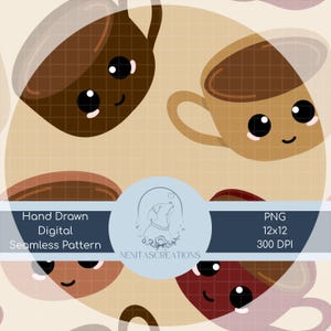 Fall Kawaii Cozy Coffee Autumn Seamless Pattern PNG Instant Download Digital Paper