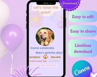 Dog-themed digital birthday invitation