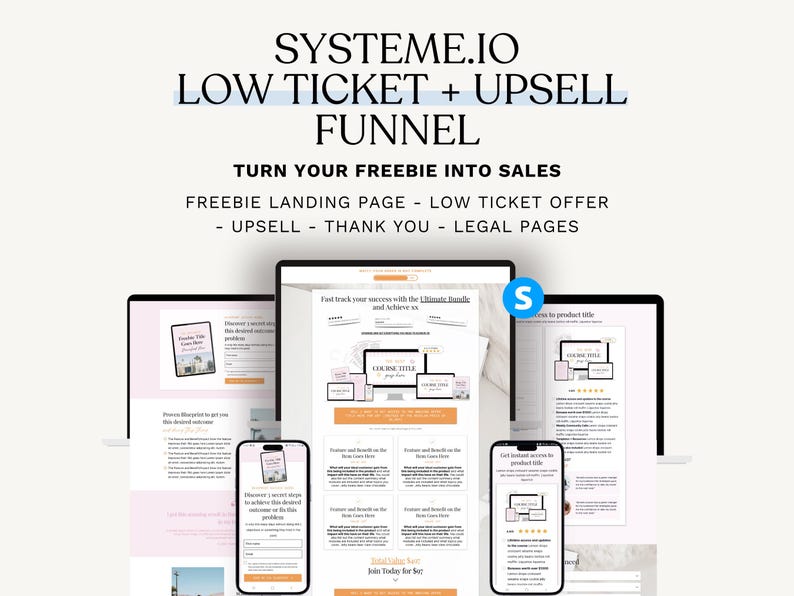 Systeme.io Sales Funnel Template. Low Ticket Offer. Upsell Funnel ...
