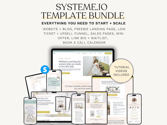Systeme.io Template Bundle. Website Template Blog, Sales Page, Link in Bio, Waitlist, Opt in Freebie Landing page, Funnel.Pink.Course.Coach
