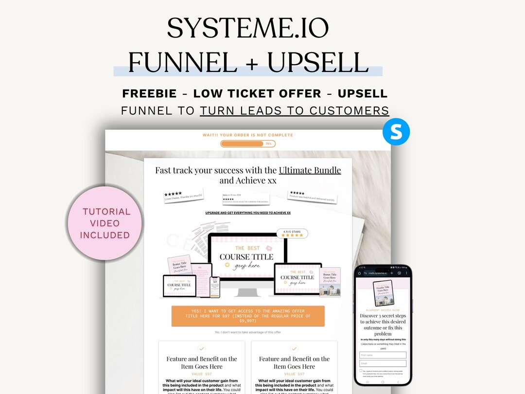 Systeme.io Sales Funnel Template. Low Ticket Offer. Upsell Funnel ...
