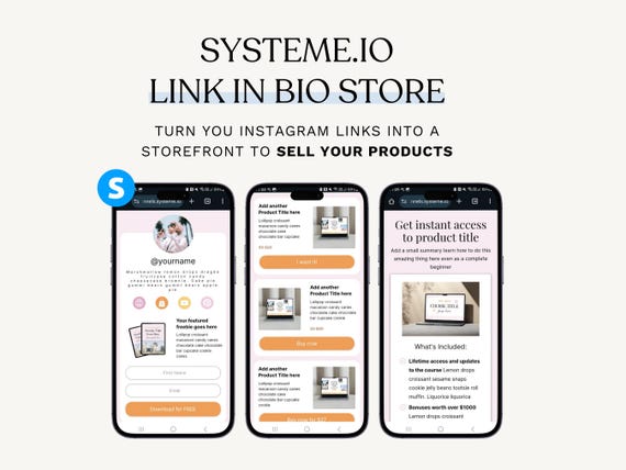Systeme io Link in Bio, Instagram Links Template, Linktree, Stan Store Style Funnel, Landing Page Website, Digital Product Sales Page.