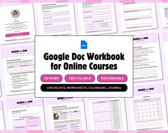 Online Course Workbook Template, Google Docs, Journal, Checklist (Digital Download)