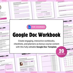 Plantilla de libro de trabajo de Google Docs para cursos en línea, plantilla de libro de trabajo para creadores de cursos, plantilla de lista de verificación, plantilla de diario,