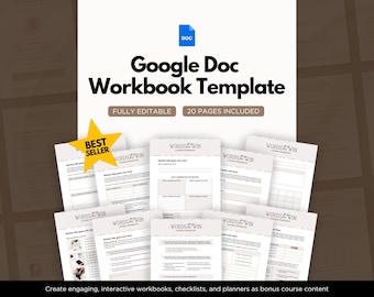 Fillable Google Doc Workbook Template, Course Creator, Checklist, Journal, Planner