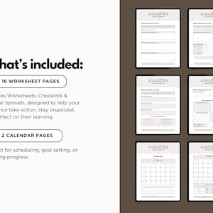 May include: A digital planner with the text "WORDS WIN" on the top of each page. The planner includes 16 worksheet pages and 2 calendar pages. The worksheets and checklists are designed to help the audience take action, stay organized, and reflect on their learning.