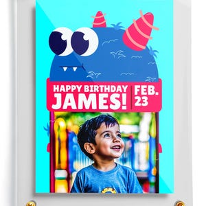 Blauwe verjaardagskaart monster | Aangepaste babykaart + strijkijzerstandaard | Leuke babykaart | Kaart babycartoon | Verjaardagscadeau kinderen | Verzamelbare babykaart