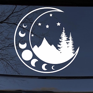 6in X 6.0in Moon Stars and Mountains Car or Truck Window Laptop Decal Sticker Your Choice Of Colors