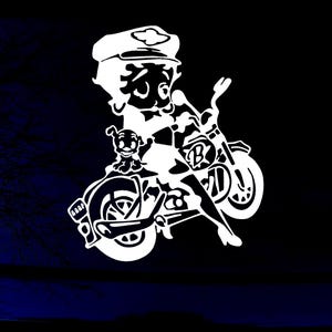 6in X 5.0in Betty Boop On Motorcycle With Dog Car or Truck Window Laptop Decal Sticker Your Choice Of Colors