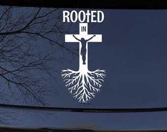 Rooted in Christ - Christian Vinyl Decal Car Window Sticker