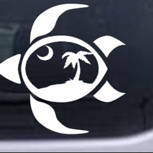 5in X 5.0in Sea Turtle Palmetto Palm Tree Moon Car or Truck Window Laptop Decal Sticker Your Choice Of Colors