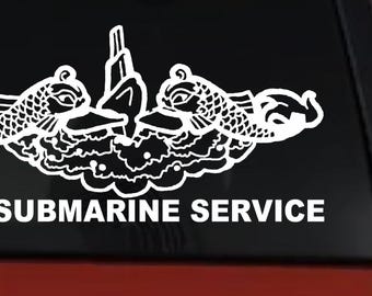 Submarine Service Dolphins Vinyl Decal - Car Truck Window Sticker 10in x 4.9in