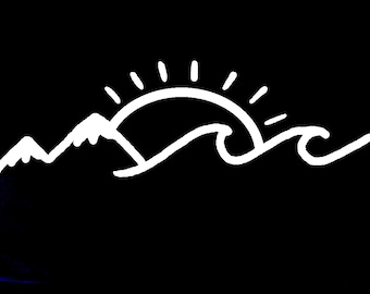 Mountain Beach Sun Wave Vinyl Decal - Car, Truck, Laptop Sticker 8in X 2.7in