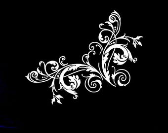 6in X 7.5in Floral Vine Corner Swirl Decal Car or Truck Window Laptop Decal Sticker Your Choice Of Colors