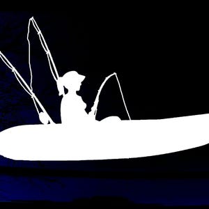 8in X 4.9in Girl Woman Kayak Fishing Car or Truck Window Laptop Decal Sticker Your Choice Of Colors
