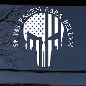 6in X 6in Punisher Skull American Flag Si Vis Pacem Para Bellum Car or Truck Window Laptop Decal Sticker Your Choice Of Colors