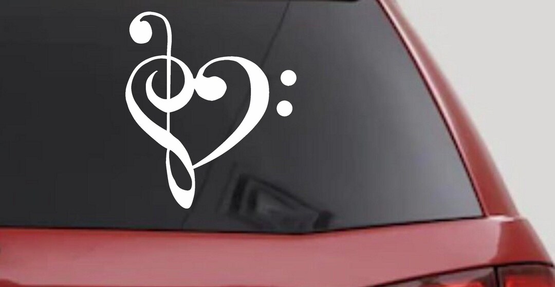 Music Heart Decal Treble Bass Clef Love Notes Car Truck Window Sticker ...