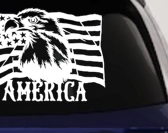 Bald Eagle American Flag Decal - Patriotic Car Truck Window Sticker