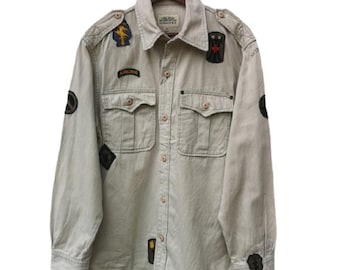 Vintage Avirex Pacth Button Up Double Pocket Military Style Jacket