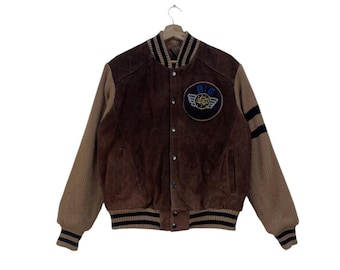 Vintage 1990s Enyce Leather Varsity Jacket / Fall Outerwear