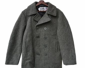 Vintage 90s SCHOTT USN 740 Military Peacoat Jacket Black Colour