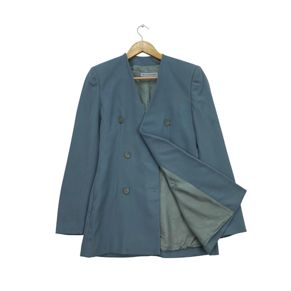 Emporio Armani, Vintage Emporio Armani Double Breasted Blazer Jacket,Collarless Women's Suit Jacket, 80s 90s Italian Designer Fashion