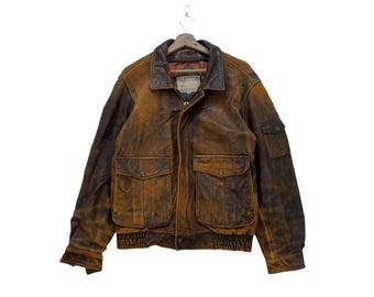 Vintage 80's Houston A2 Flyer Leather Jacket - Etsy