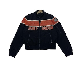 Vintage Harley Davidson Suede Bomber Jacket: Embroidered V-twin