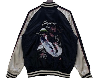 80s Japan Sukajan Yokosuka Embroidery Japanese Souvenir Jacket L