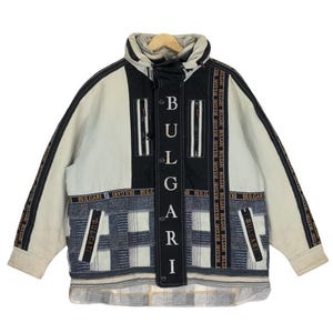 Rare Vtg Bulgari Spellout Hooded Jacket Pacthwork Style