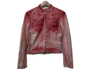 Rare Dkny Cropped Leather Splash Painting Jacket