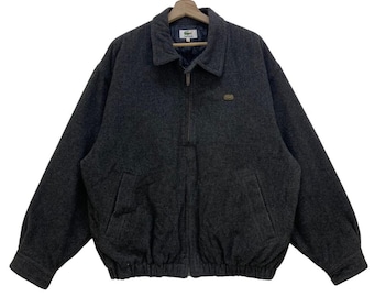90s Vintage Men's LACOSTE Gray Wool Leather Bomber Size 50/3 M L