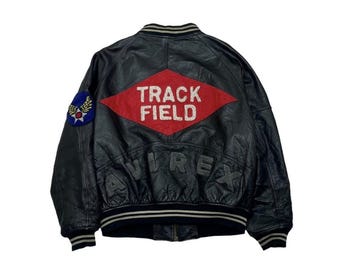 Vtg Avirex America Varsity USA Track Field Läderjacka