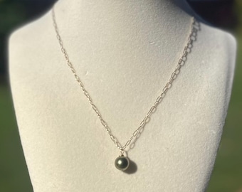 Pistachio Tahitian Pearl Necklace – 14k Gold Filled Paperclip Chain