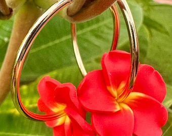 Handmade Flower Earrings | Hawaiian Clay Floral Jewelry | Gold Filled Hoops | Tropical Island Earrings