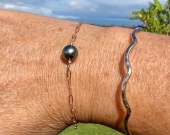 Tahitian Pearl Bracelet: 14k Gold Filled Paperclip Chain, Handmade in Hawaii