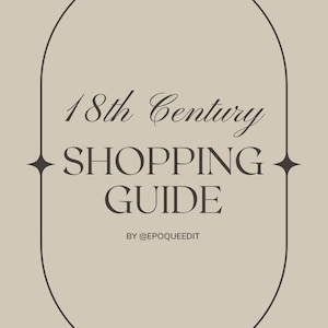 May include: A beige graphic with the text "18th Century SHOPPING GUIDE" in a dark brown font. The image includes a Venetian mask and a gilded architectural detail on either side of the text.