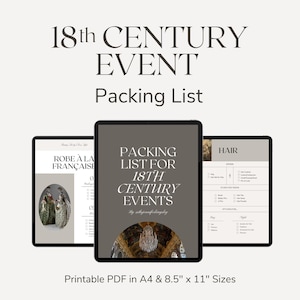 18th Century Packing List, Printable, Rococo Dress, Venice Carnival, Fetes Galantes, Grand Bal Masque, Marie Antoinette Costume