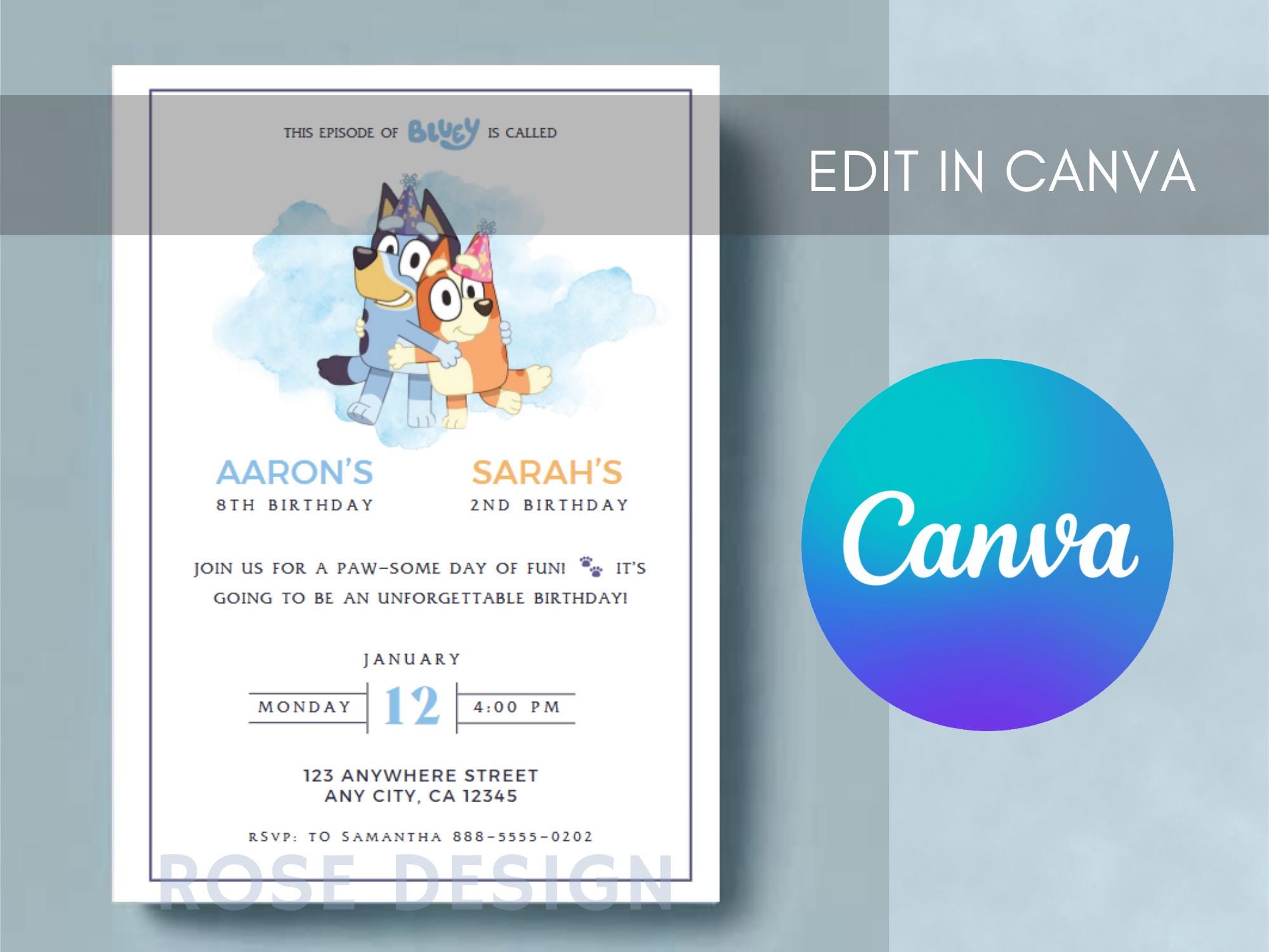 Editable Bluey Invite with Sizes