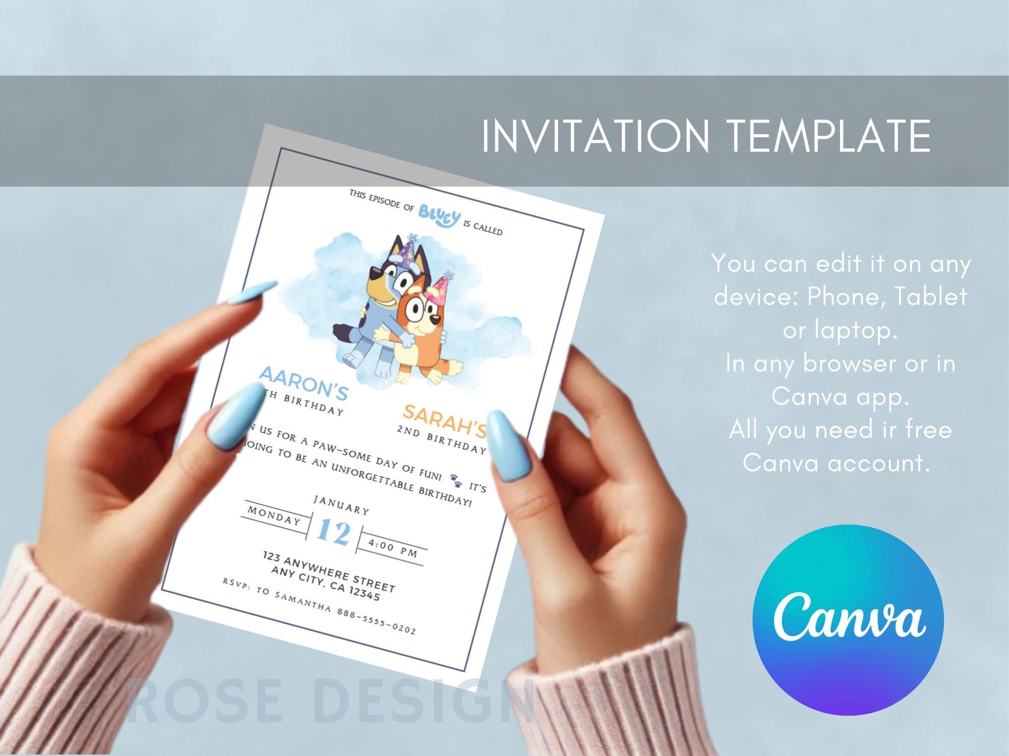 Editable Bluey Invite with Sizes