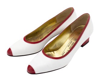 Vintage Bruno Magli Captoe Pump Red and White Italy Size 6 B