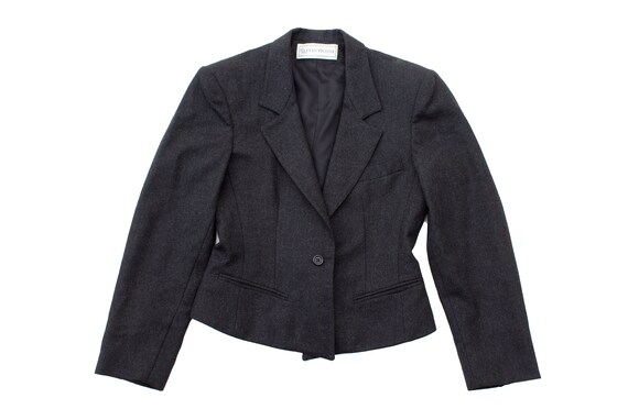 Evan-picone Charcoal Worsted Wool Cropped Fitted Jacket or - Etsy