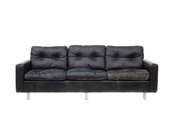 Tufted Black Leather Sofa, Imported from Europe in the '60s