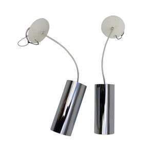 Lightolier Cylindrical Chrome Pendants - A Pair