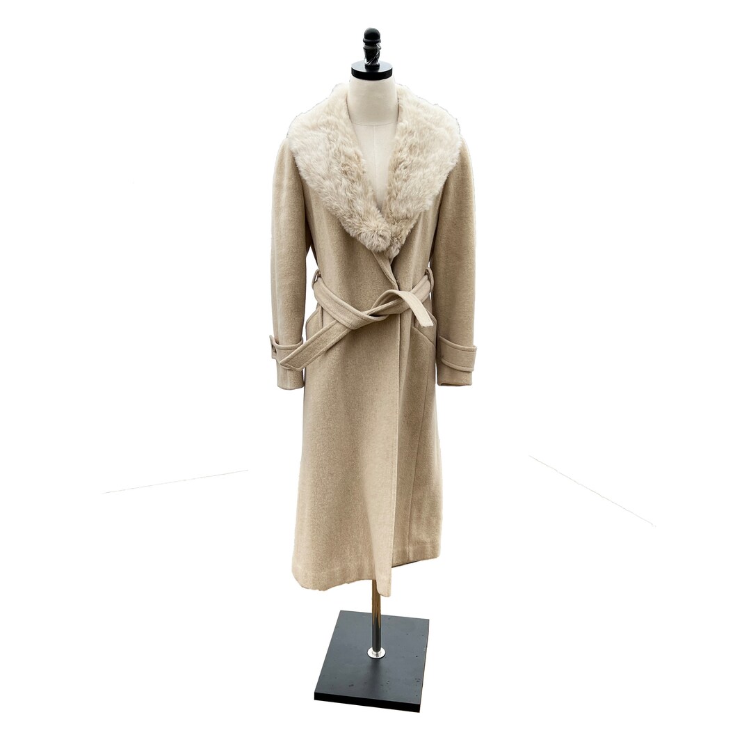 Vintage American Bazaar Long Tan Wool Belted Wrap Trench - Etsy