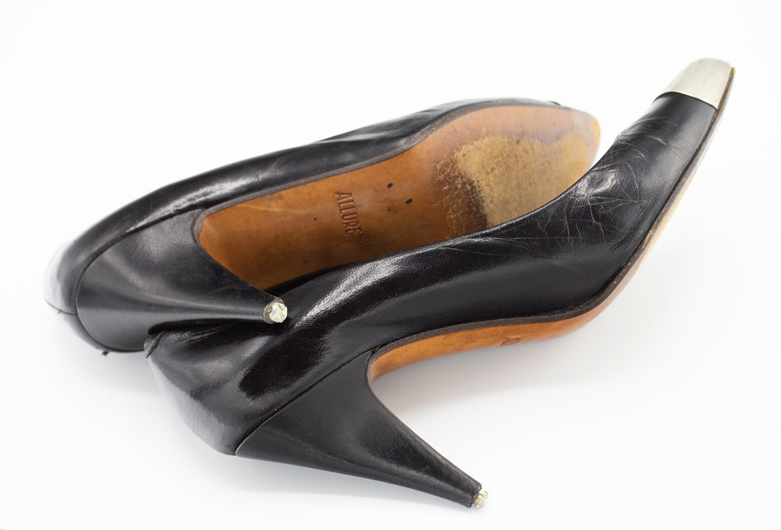 Punky Vintage Metal Captoe Black Leather Rocker Pumps by - Etsy