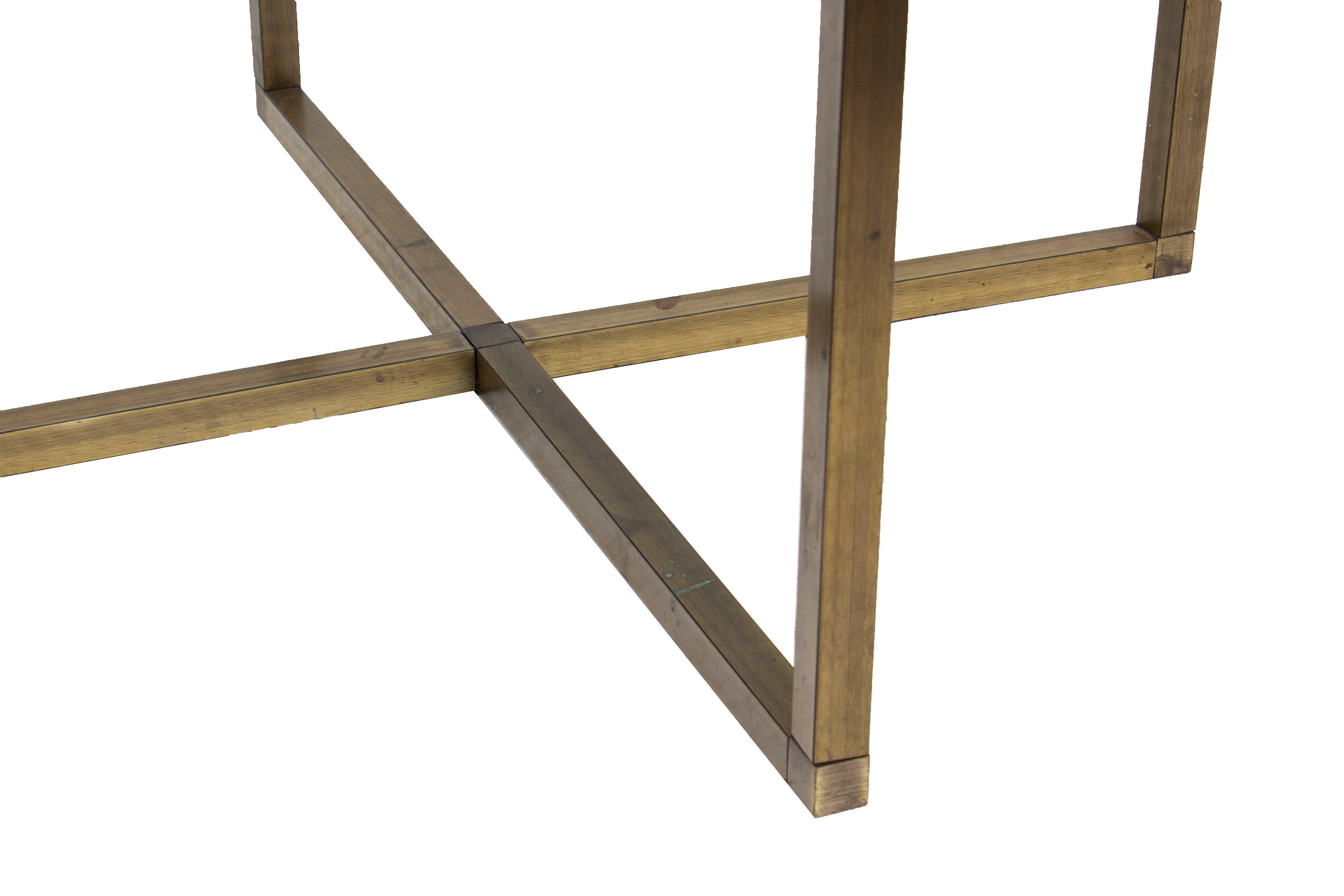 Round Brass Coffee Table With X Base and Smoked Glass Top Etsy